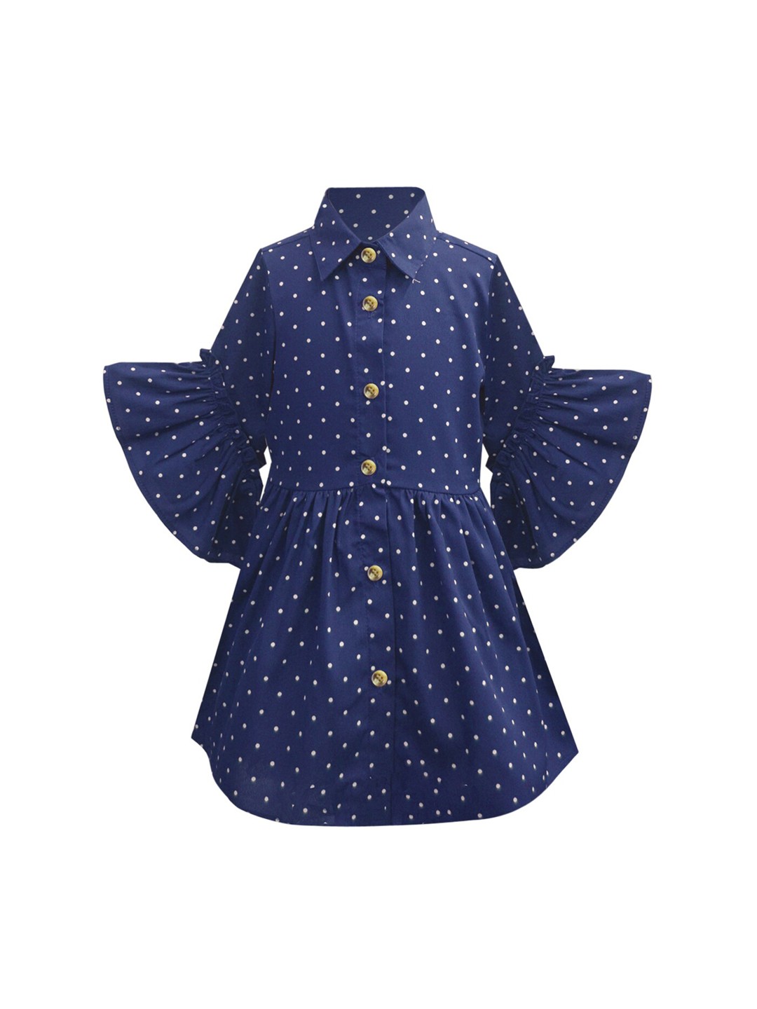 

A T U N Girls Navy Blue & White Printed Pure Cotton Shirt Dress