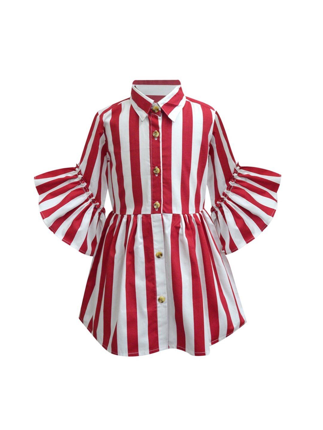 

A T U N Red & White Striped Shirt Dress