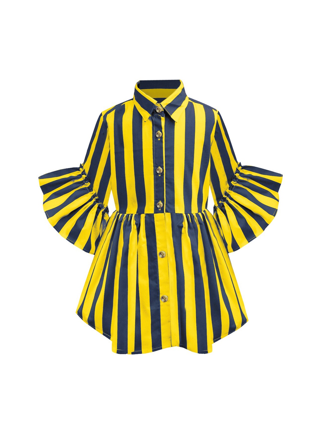 

A T U N Kids Girls Mustard Yellow & Black Striped Shirt Dress