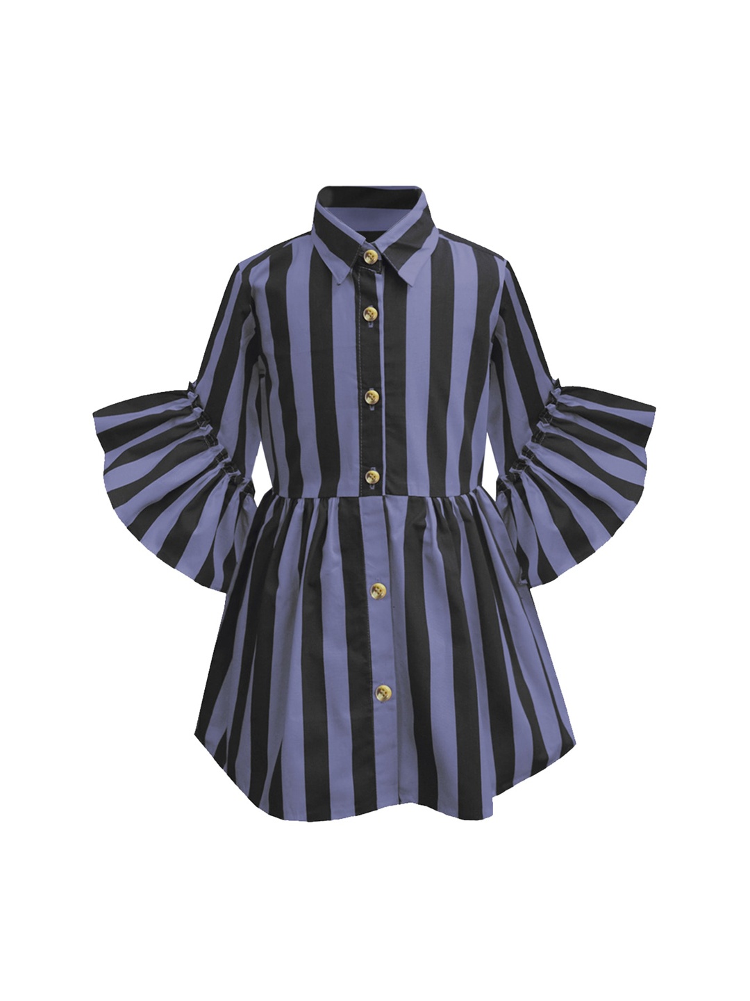 

A T U N Women Blue Striped Shirt Dress