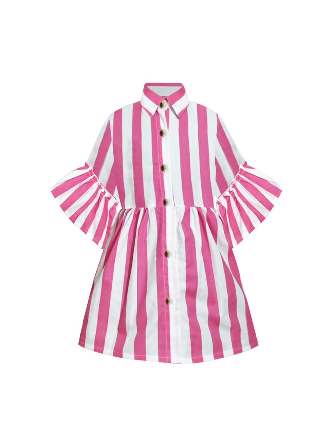 

A T U N Pink & White Striped Shirt Dress