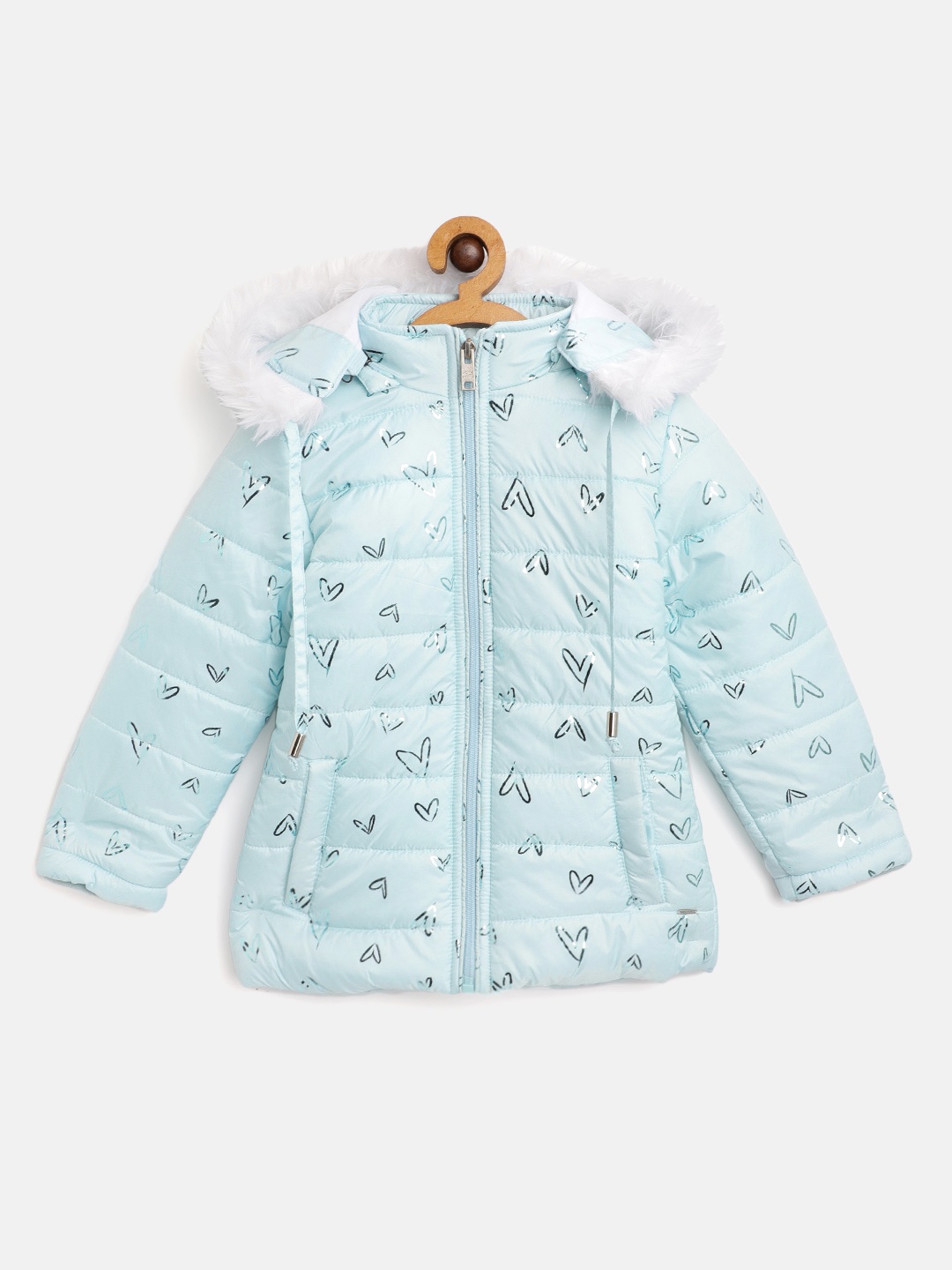 

Okane Girls Blue Heart Print Hooded Parka Jacket