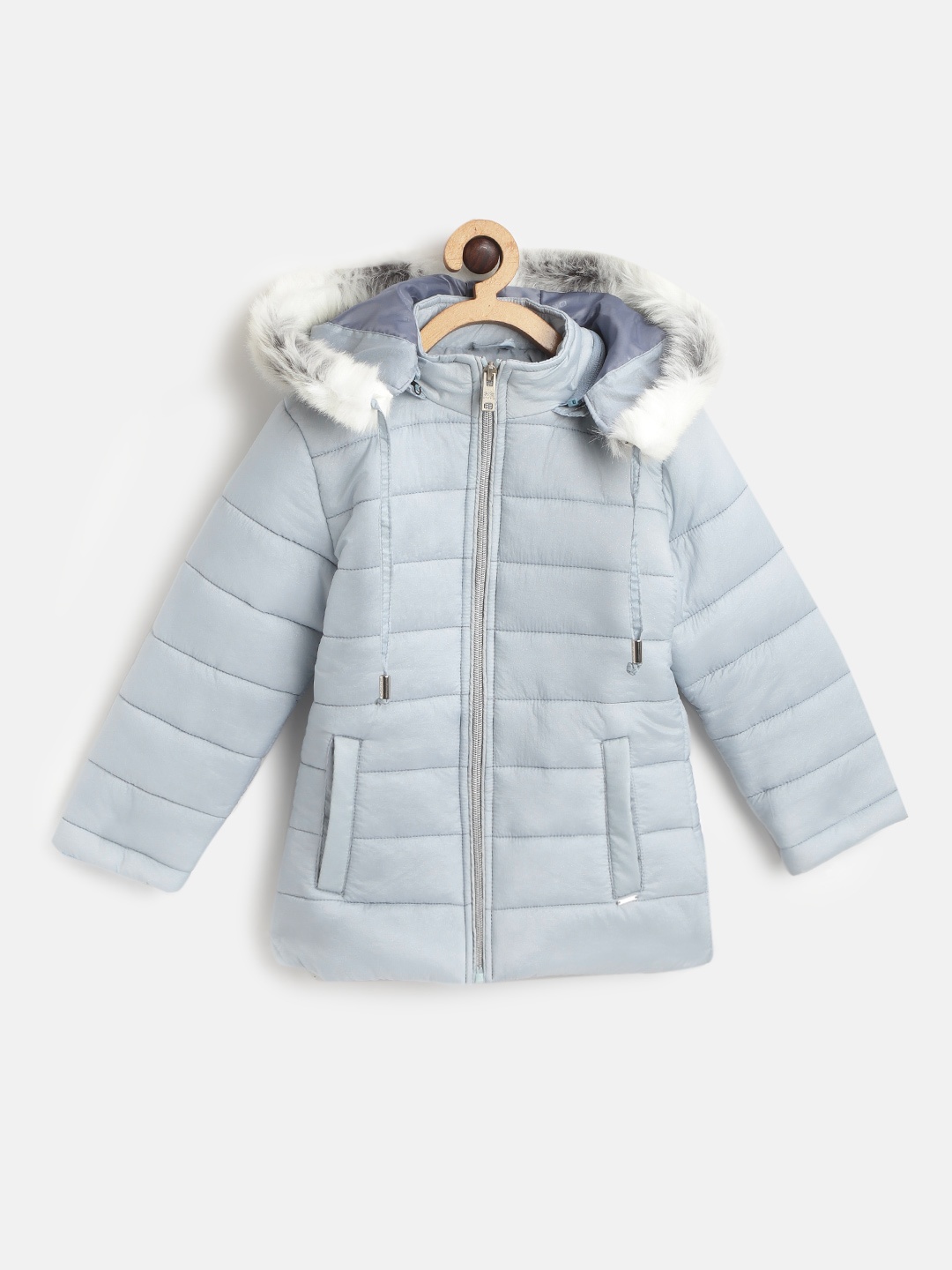 

Okane Girls Powder Blue Solid Parka Jacket with Detachable Hood