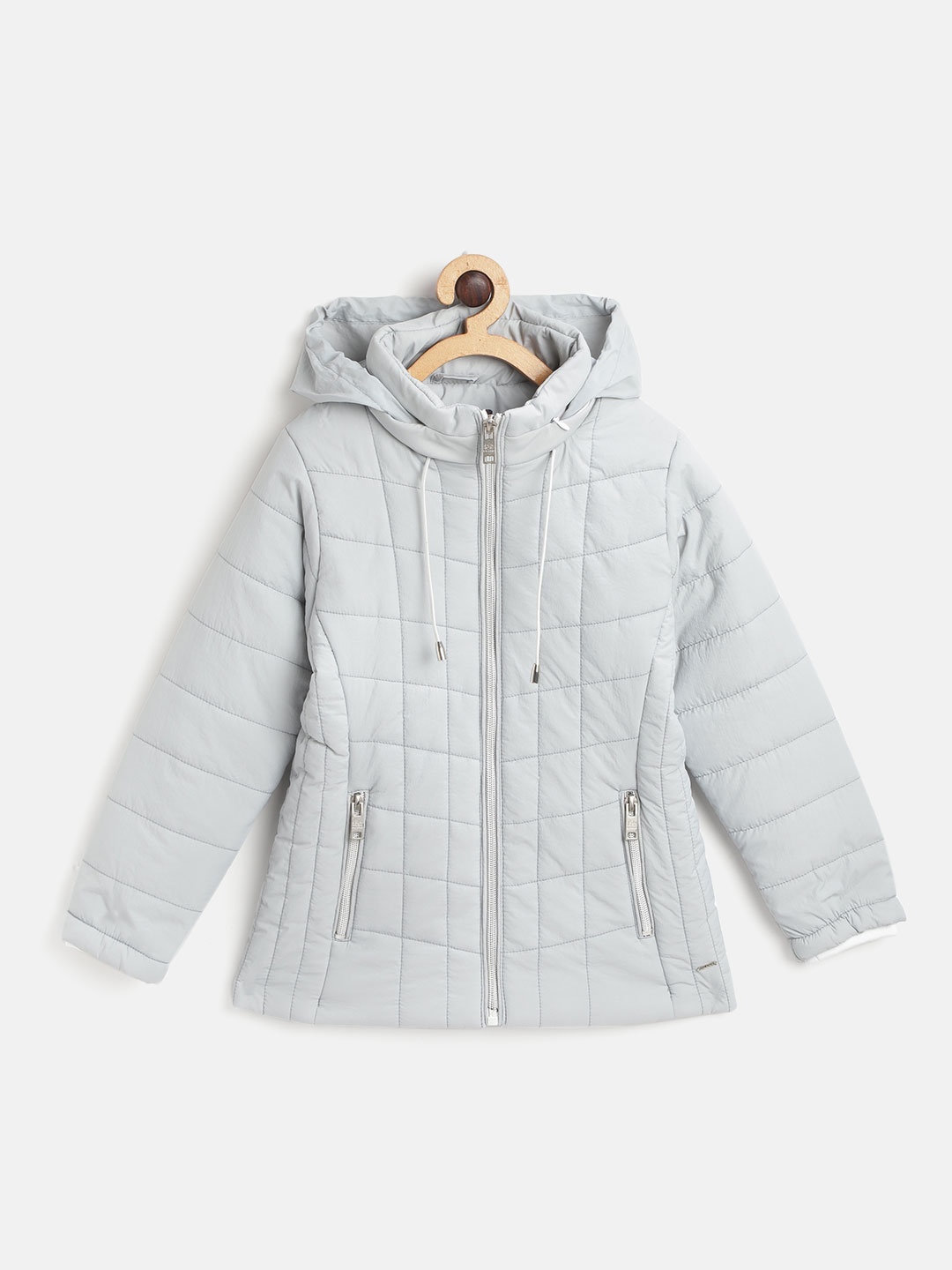 

Okane Girls Blue Solid Hooded Quilted Jacket