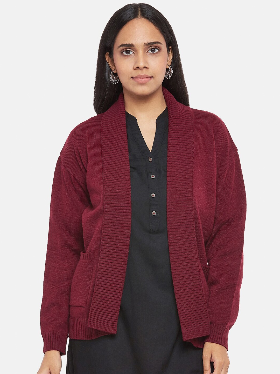 

RANGMANCH BY PANTALOONS Women Maroon Solid Cardigan Jacket