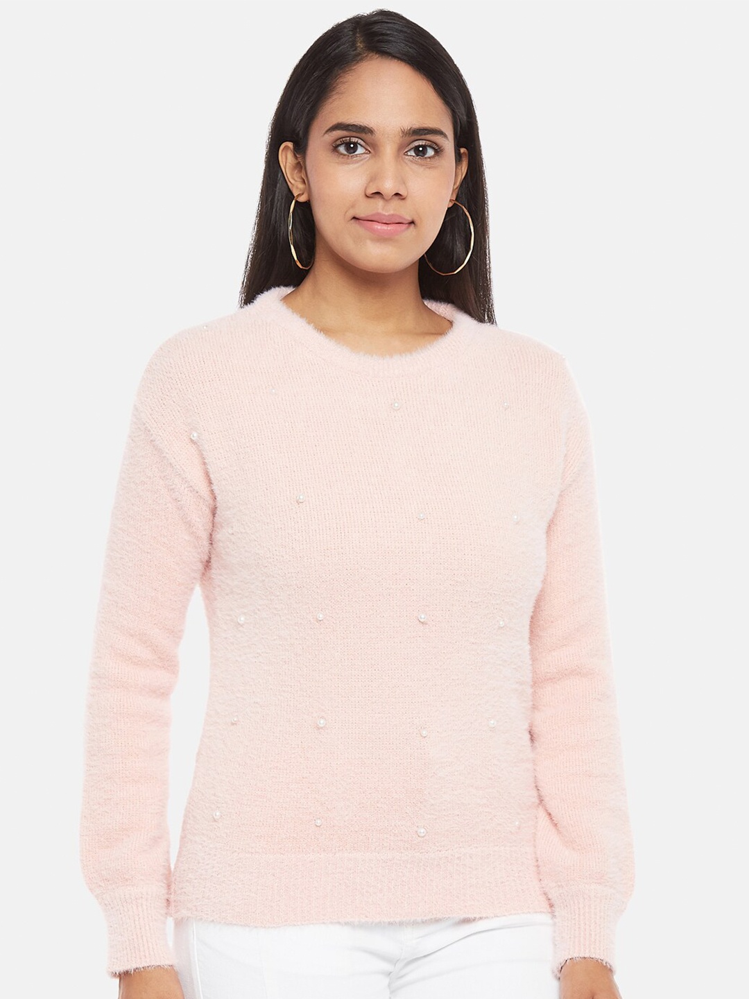 

People Women Pink Pullover with Embellished Detail
