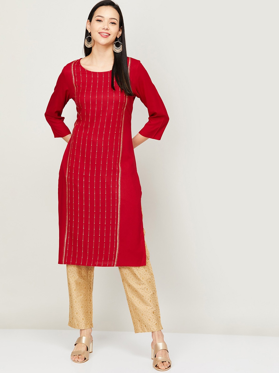 

Melange by Lifestyle Women Red Geometric Kurta