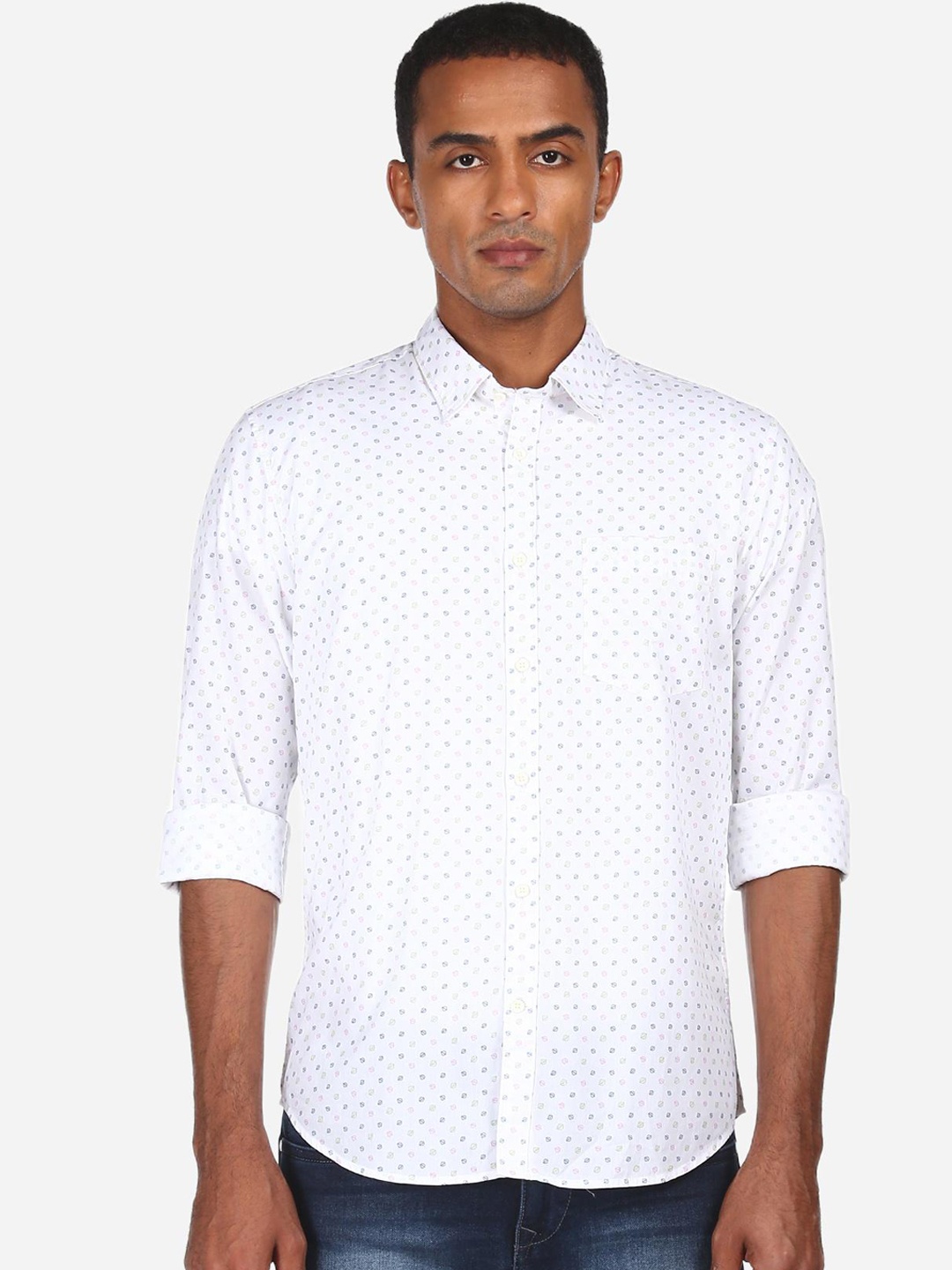 

AD By Arvind Men White Printed Pure Cotton Casual Shirt