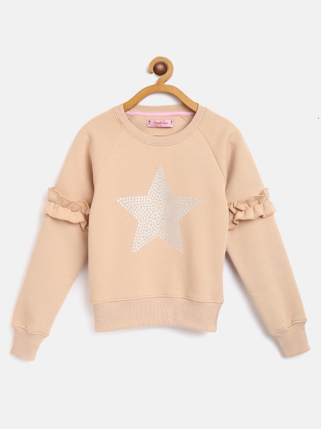 

White Snow Girls Beige & Silver Star Printed Sweatshirt