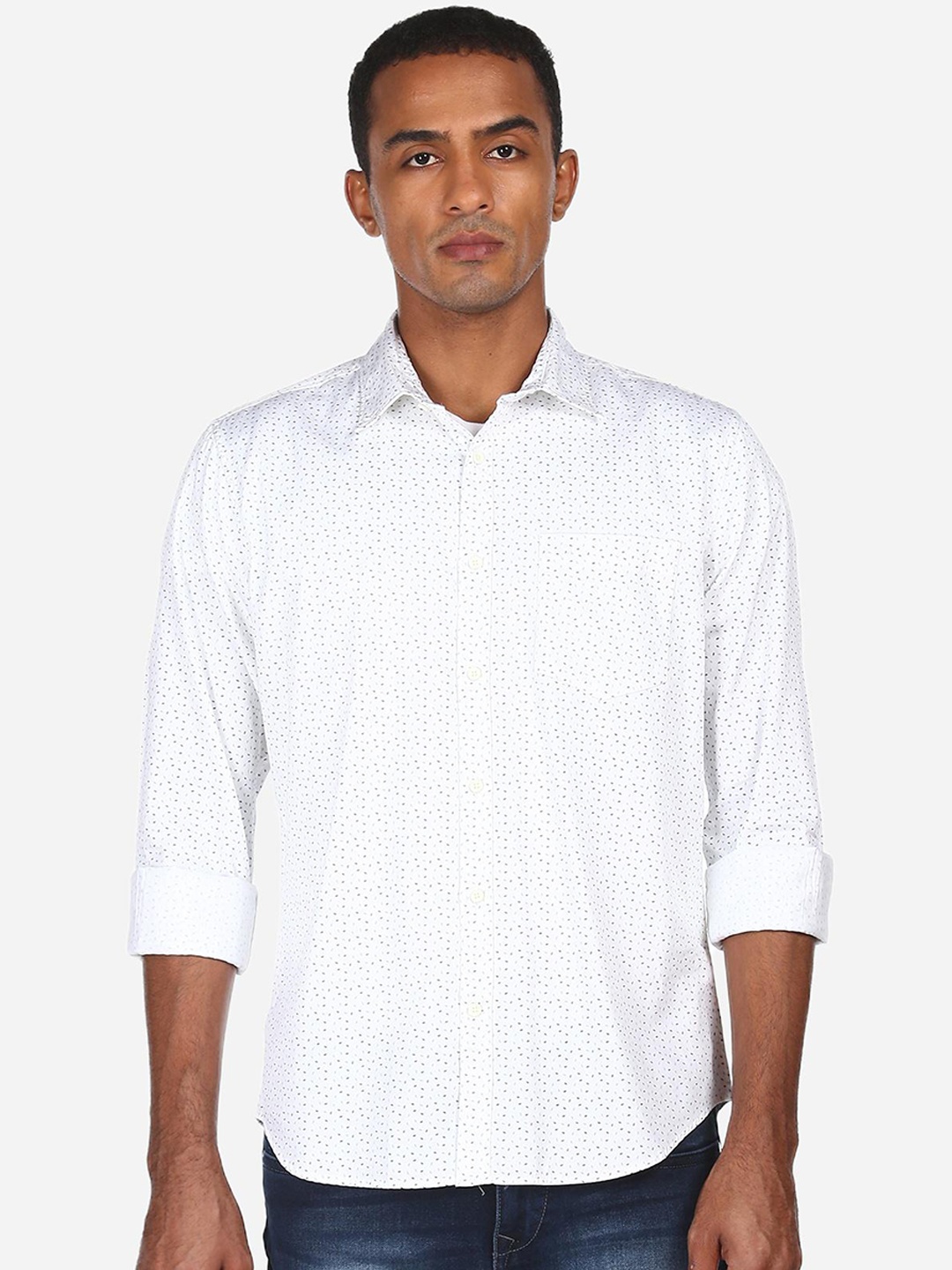 

AD By Arvind Men White Printed Casual Cotton Shirt