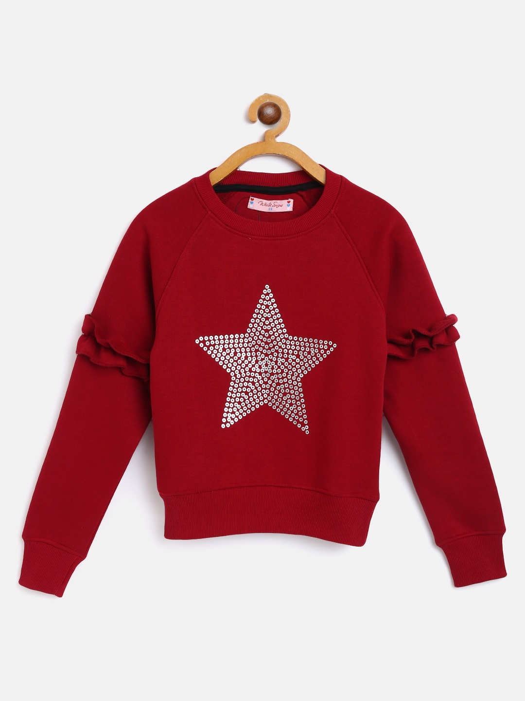

White Snow Girls Maroon & Silver Star Print Sweatshirt