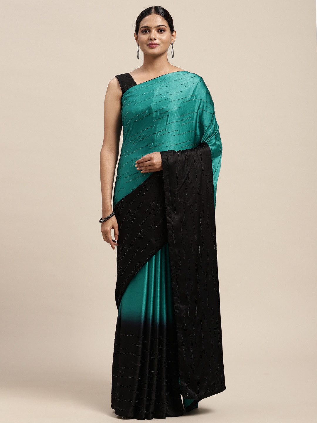 

MOHEY Blue & Black Woven Design Satin Saree