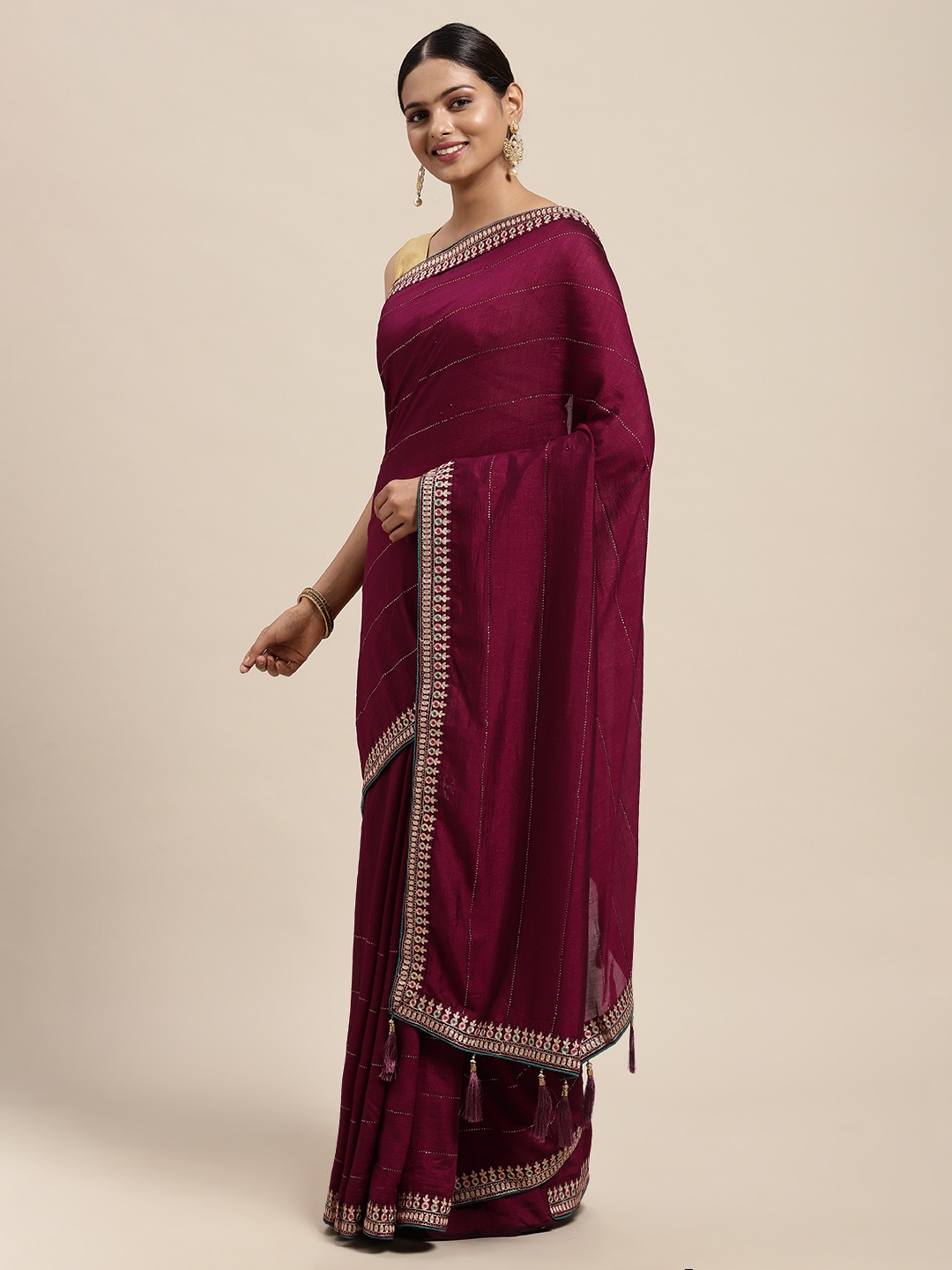 

MOHEY Maroon Striped Saree
