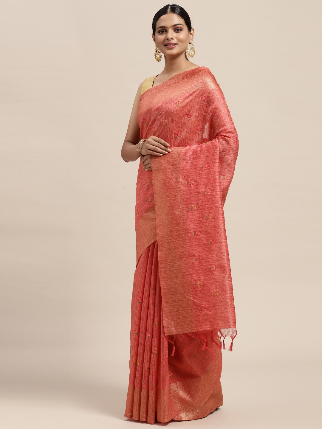 

MOHEY Pink Ethnic Motifs Embroidered Saree