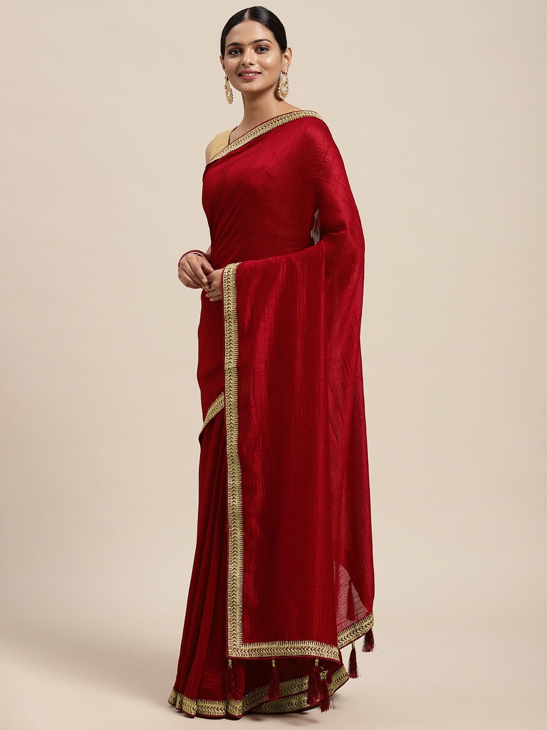 

MOHEY Red Solid Saree