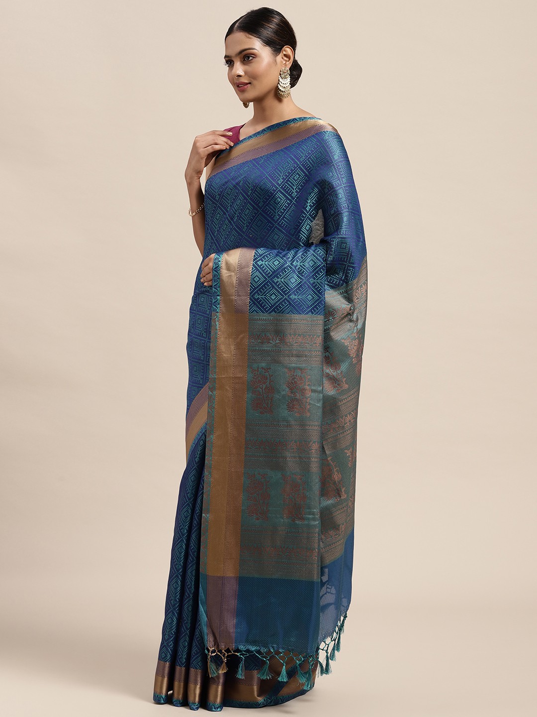 

MOHEY Blue Ethnic Motifs Saree