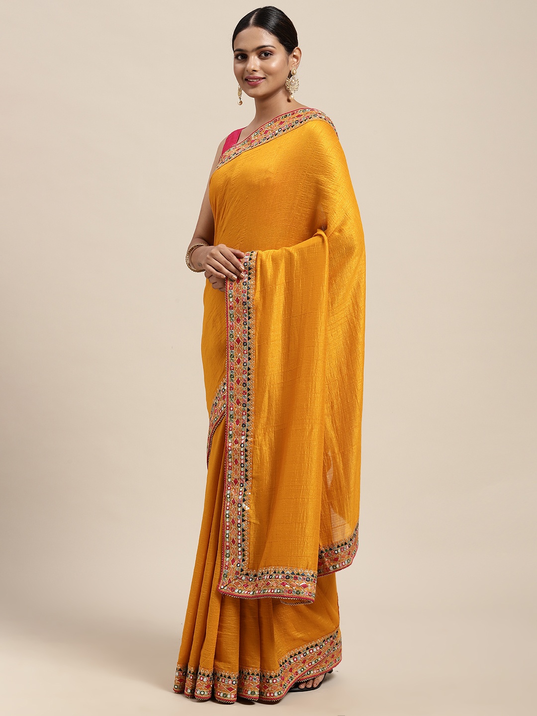 

MOHEY Yellow Solid Saree