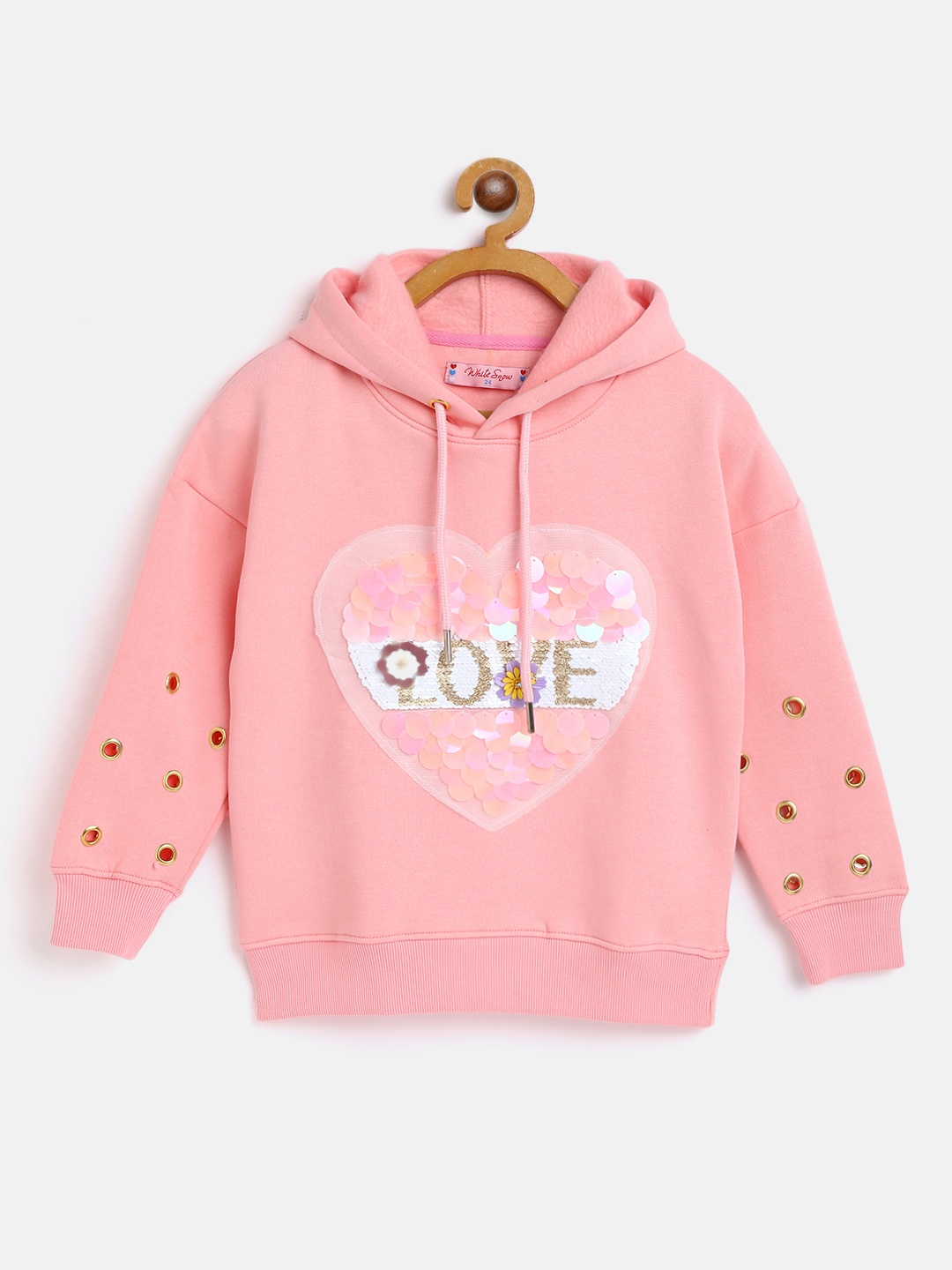 

White Snow Girls Pink & White Hooded Sweatshirt with Sequenced Detail