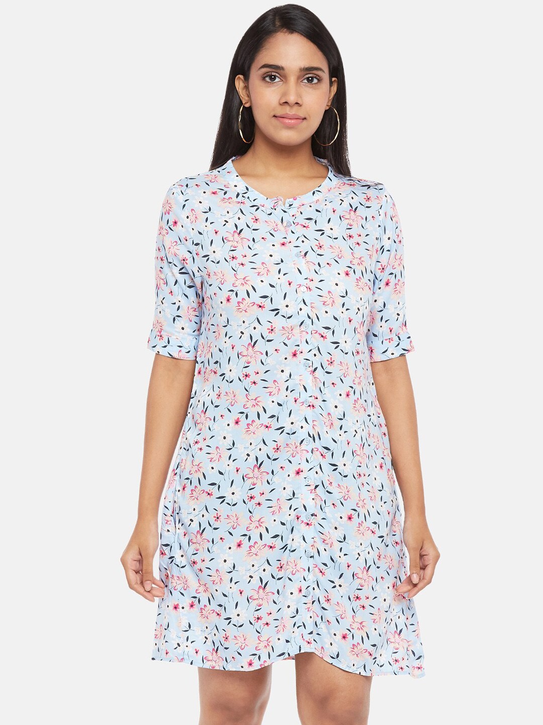 

People Blue Floral A-Line Dress