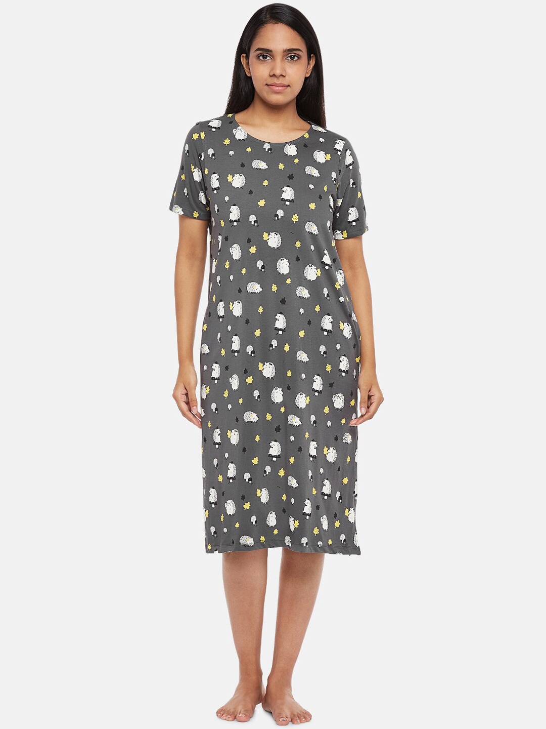 

People Grey & Yellow A-Line Dress