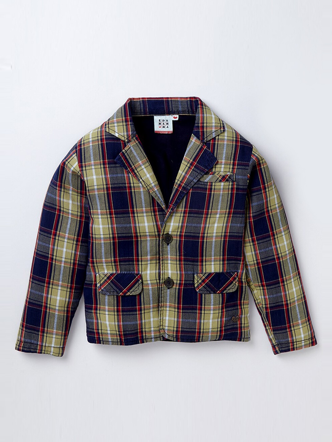 

Ed-a-Mamma Boys Beige Navy Blue & Beige Checked Pure Cotton Jacket