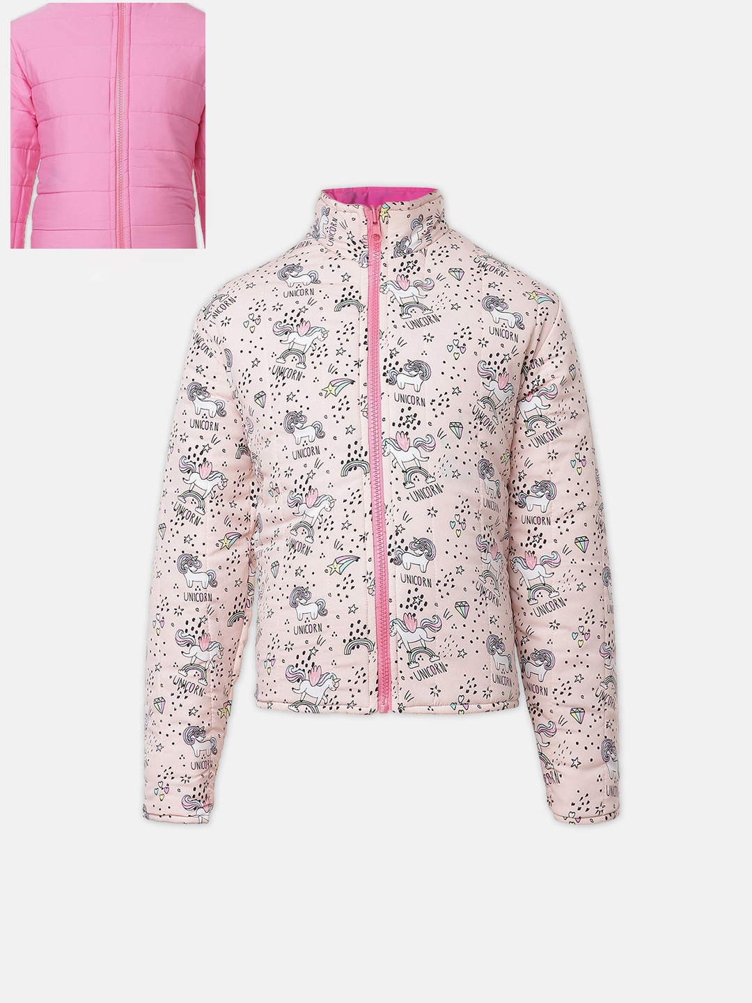 

Oxolloxo Girls Peach-Coloured Black Reversible Padded Jacket