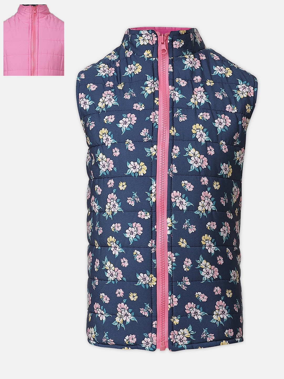 

Oxolloxo Girls Blue Floral Reversible Quilted Jacket