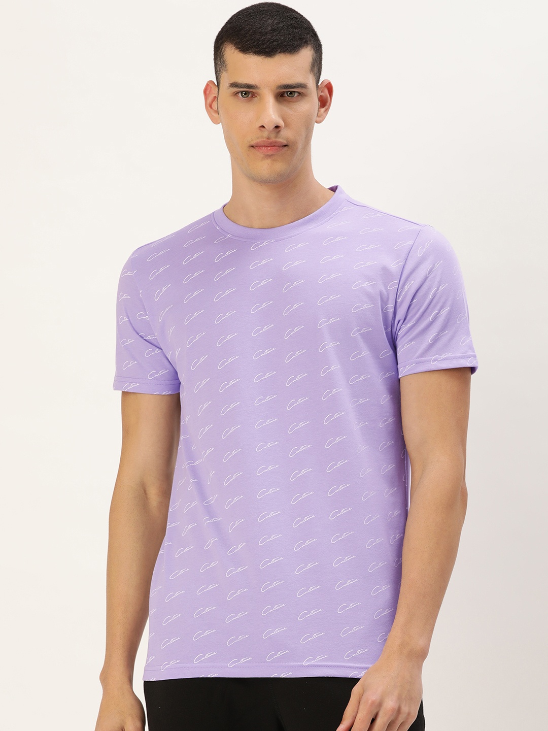 

FOREVER 21 Men Lavender Typography Printed Round-Neck Casual T-shirt