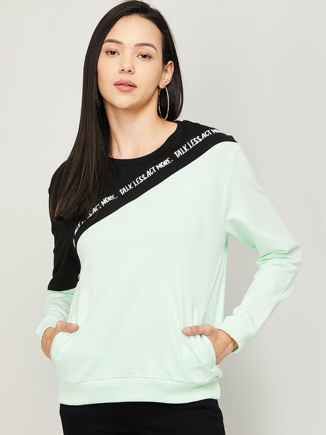 

Fame Forever by Lifestyle Women Green Colourblocked Sweatshirt