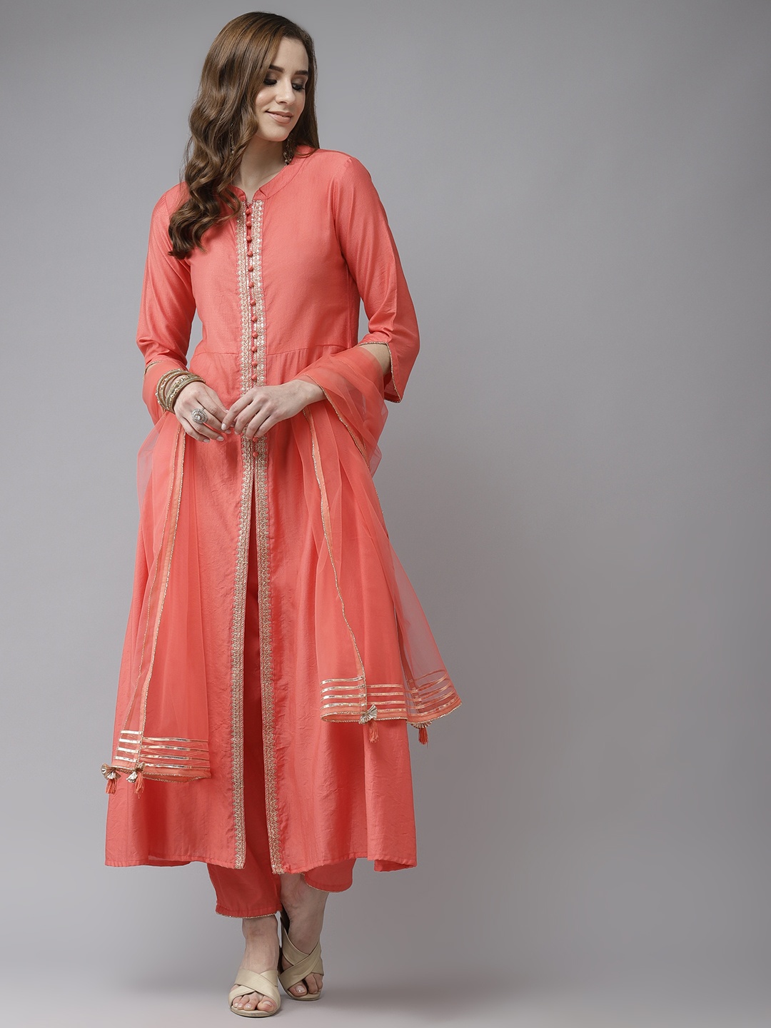 

Indo Era Women Pink Embroidered Kurta with Trousers & With Dupatta