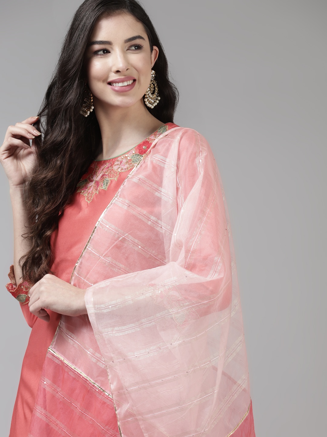 

Indo Era Women Pink Ethnic Motifs Embroidered Sequinned Kurta with Palazzos & With Dupatta