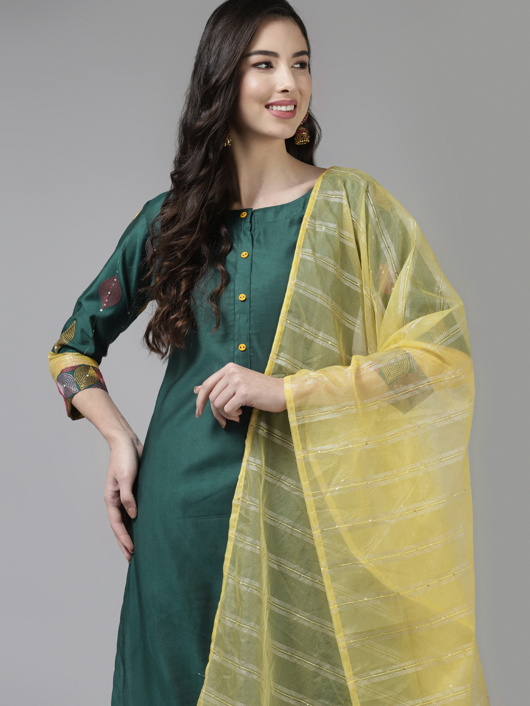

Indo Era Women Green Liva Kurta with Palazzos & With Dupatta