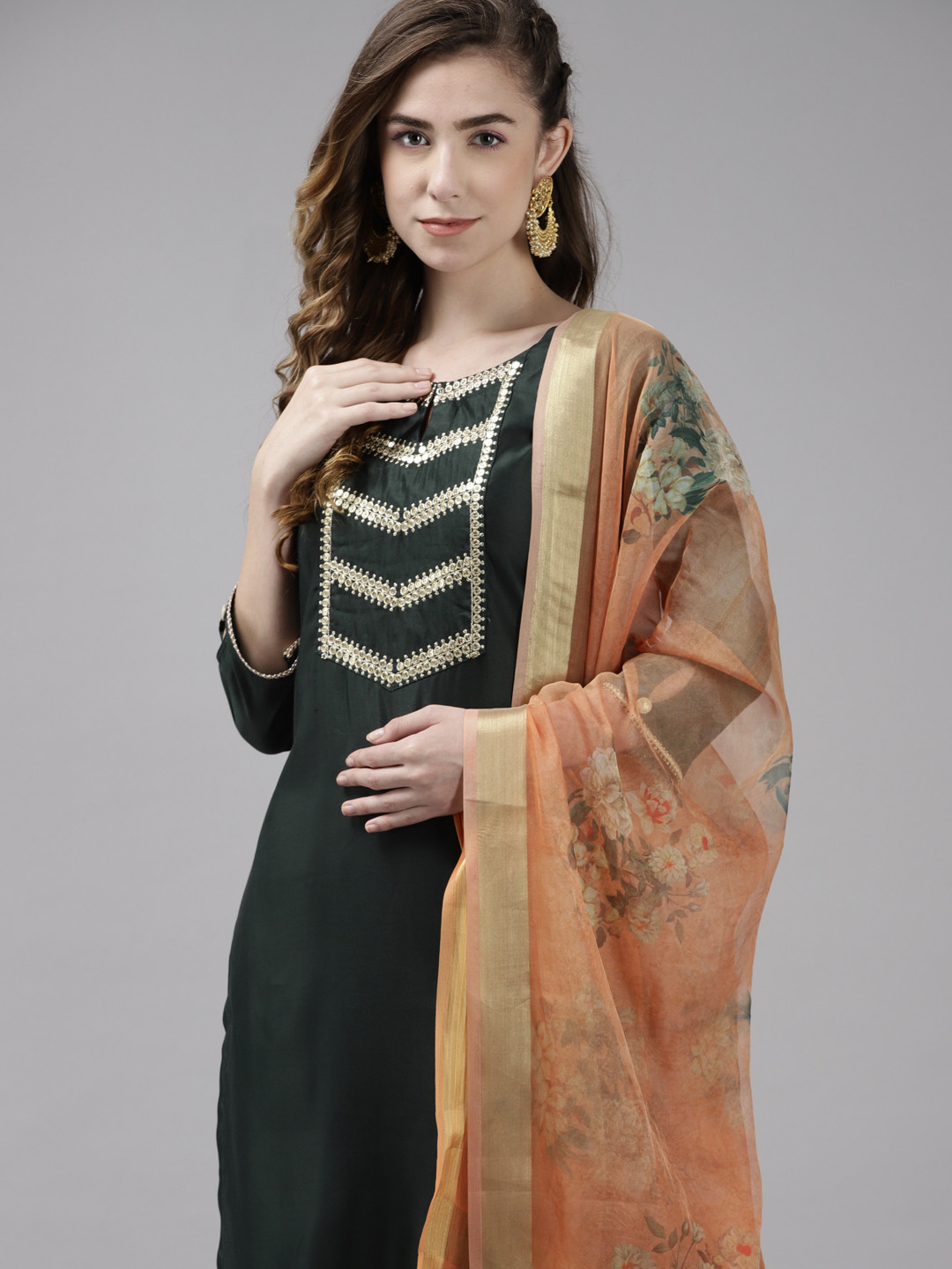

Indo Era Women Green Ethnic Motifs Kurta with Trousers & With Dupatta