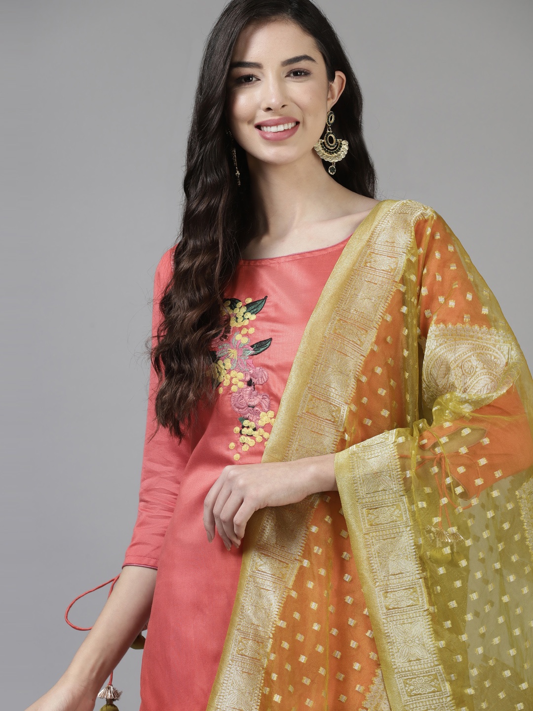 

Indo Era Women Pink Ethnic Motifs Embroidered Kurta with Palazzos & With Dupatta