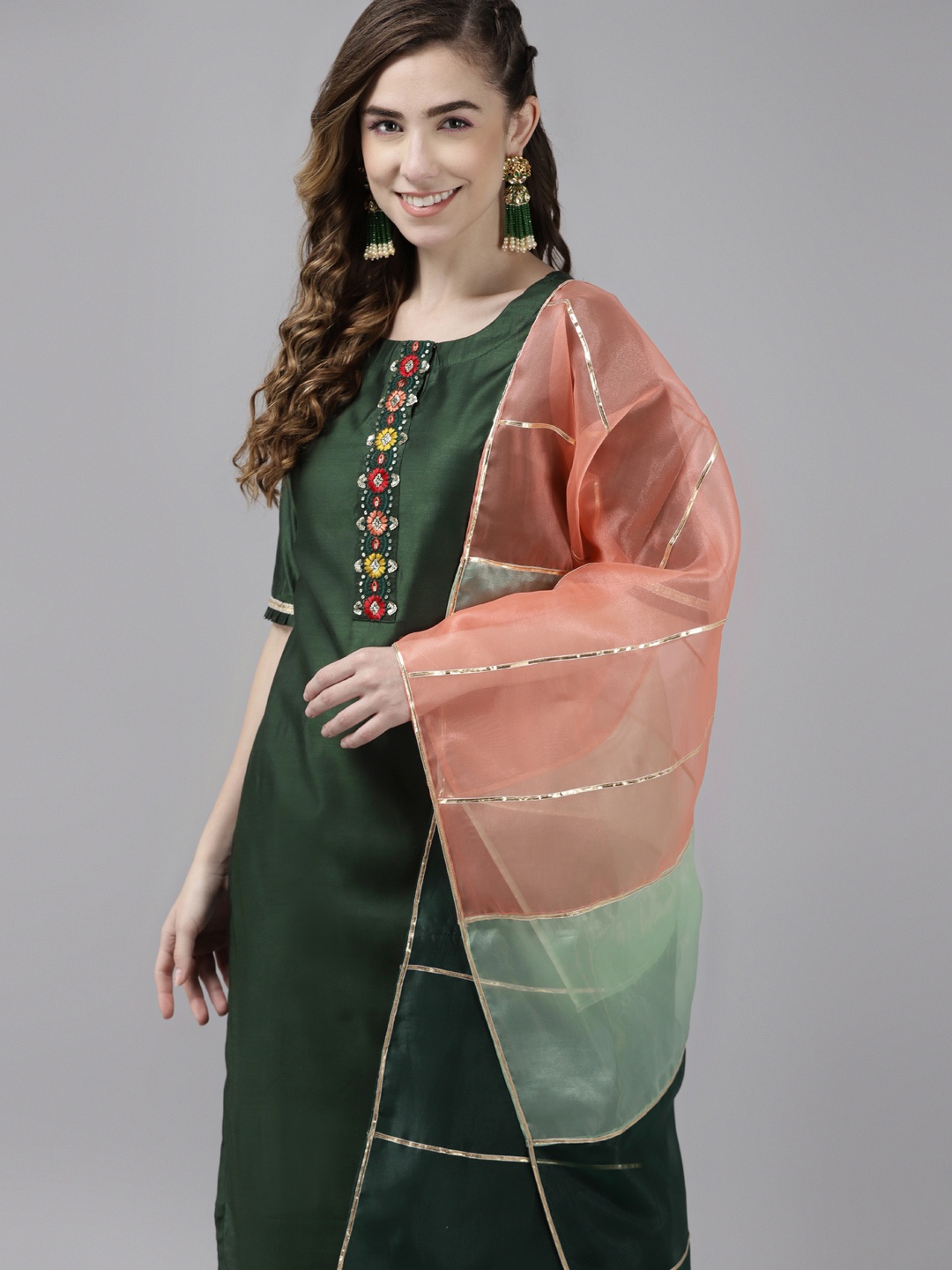

Indo Era Women Green Ethnic Motifs Embroidered Kurta with Palazzos & With Dupatta