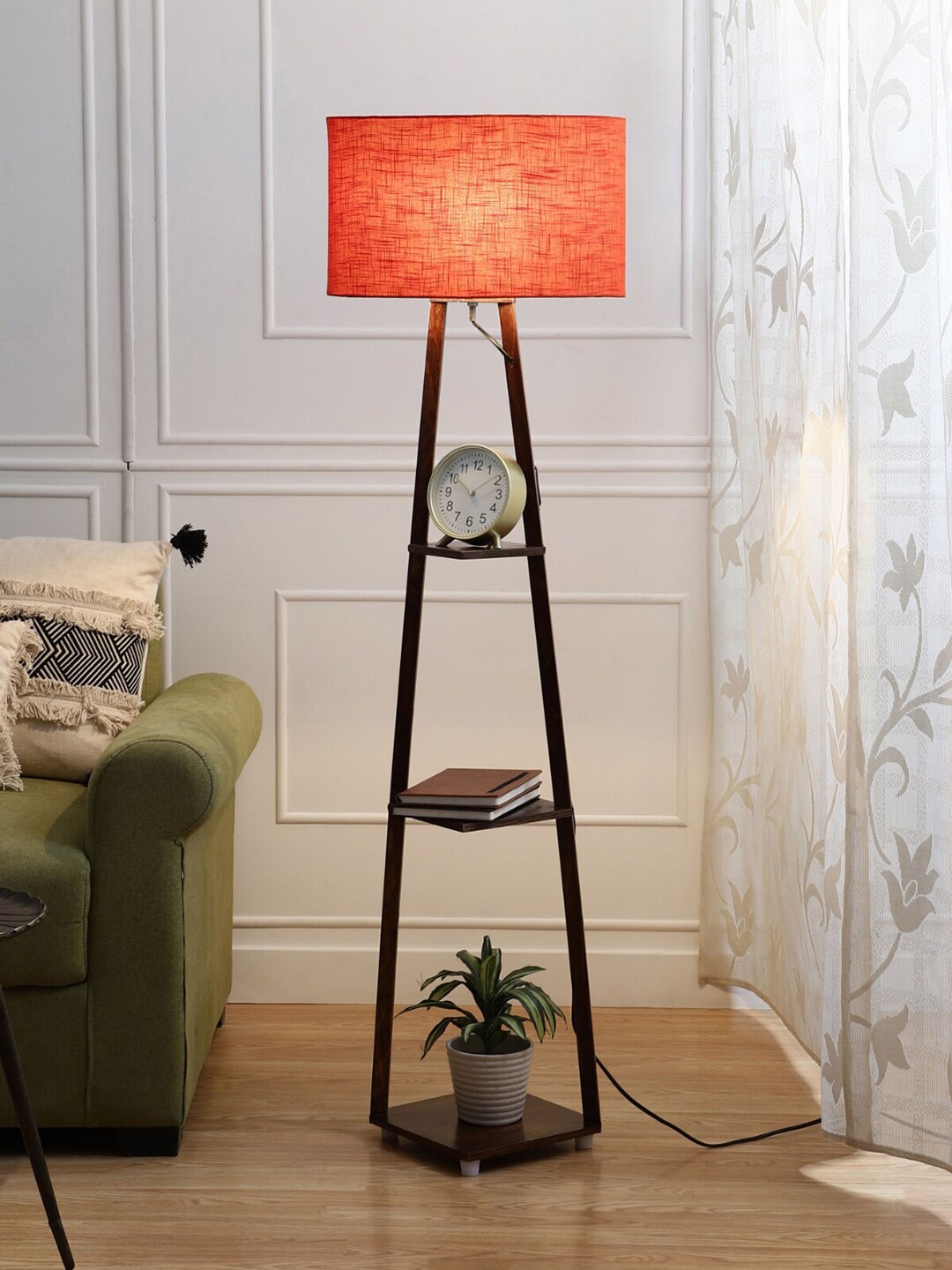 SANDED EDGE Rust 3 Tier Shelf Space Cylindrical Contemporary Floor Lamp