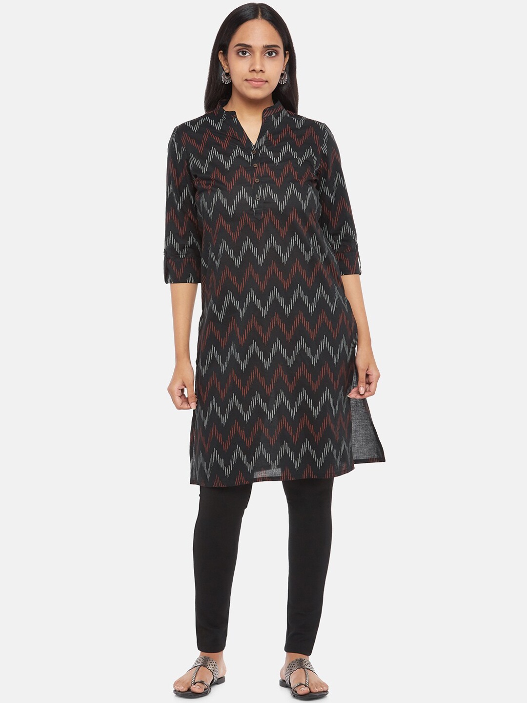 

RANGMANCH BY PANTALOONS Women Black Geometric Printed Pure Cotton Kurta