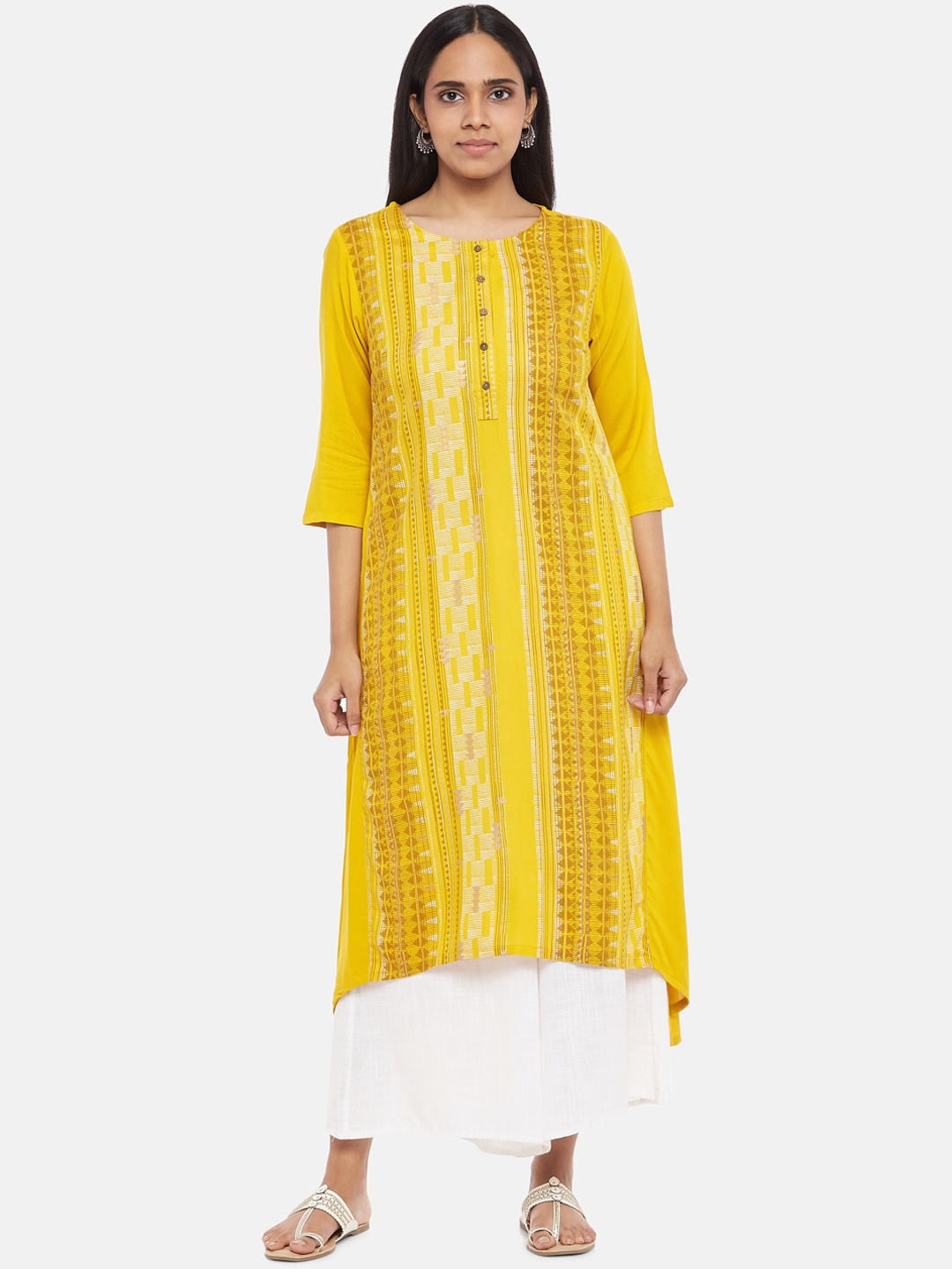 

RANGMANCH BY PANTALOONS Women Yellow Ethnic Motifs Printed Cotton Kurta