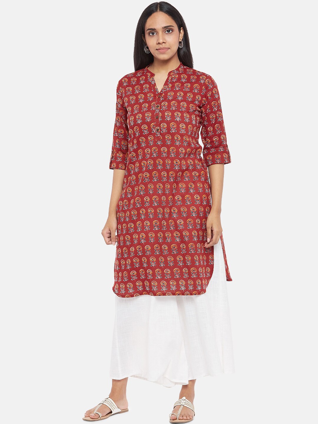 

RANGMANCH BY PANTALOONS Women Rust Red Printed Thread Work Kurta