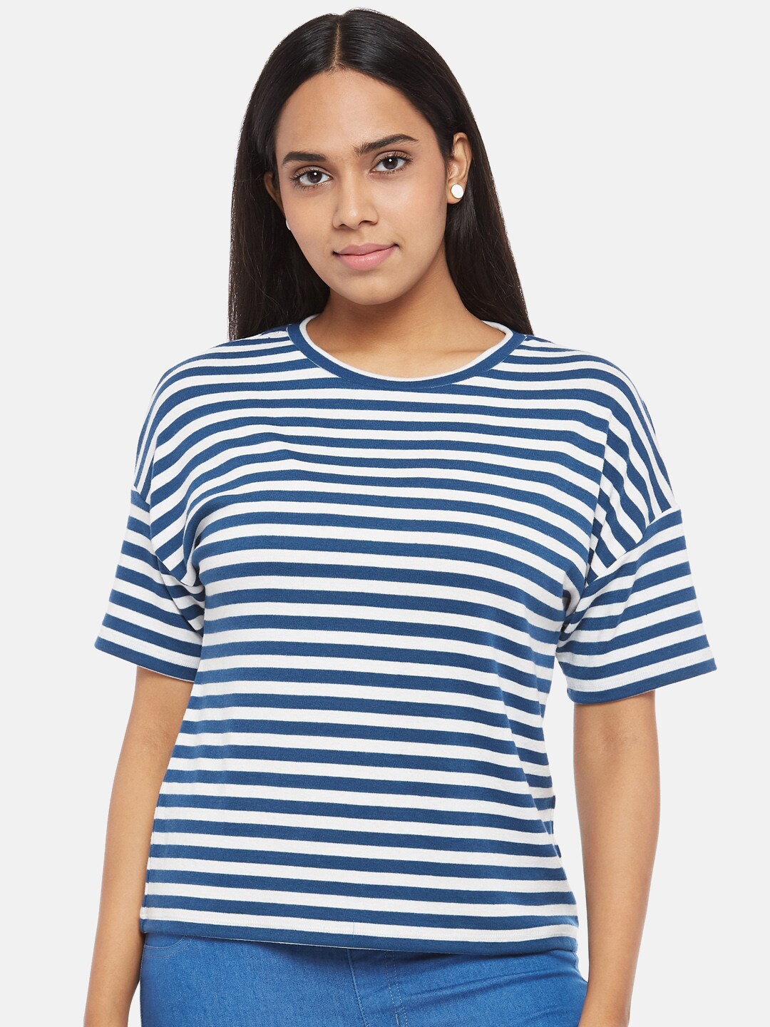 

People Blue & White Striped Regular Top