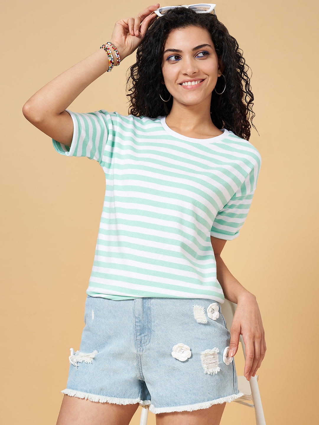 

People Blue & White Striped Regular Top
