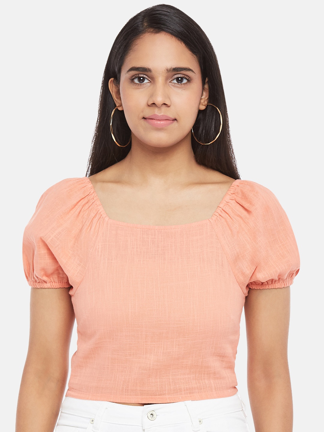 

People Coral Pink Regular Crop Top