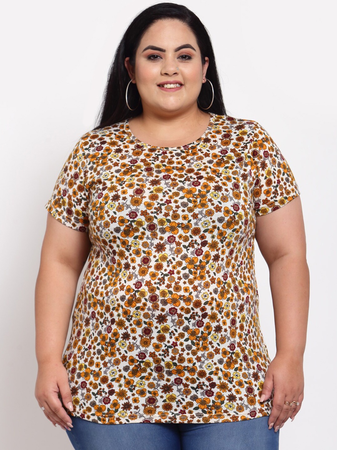 

plusS Women Beige Printed T-shirt