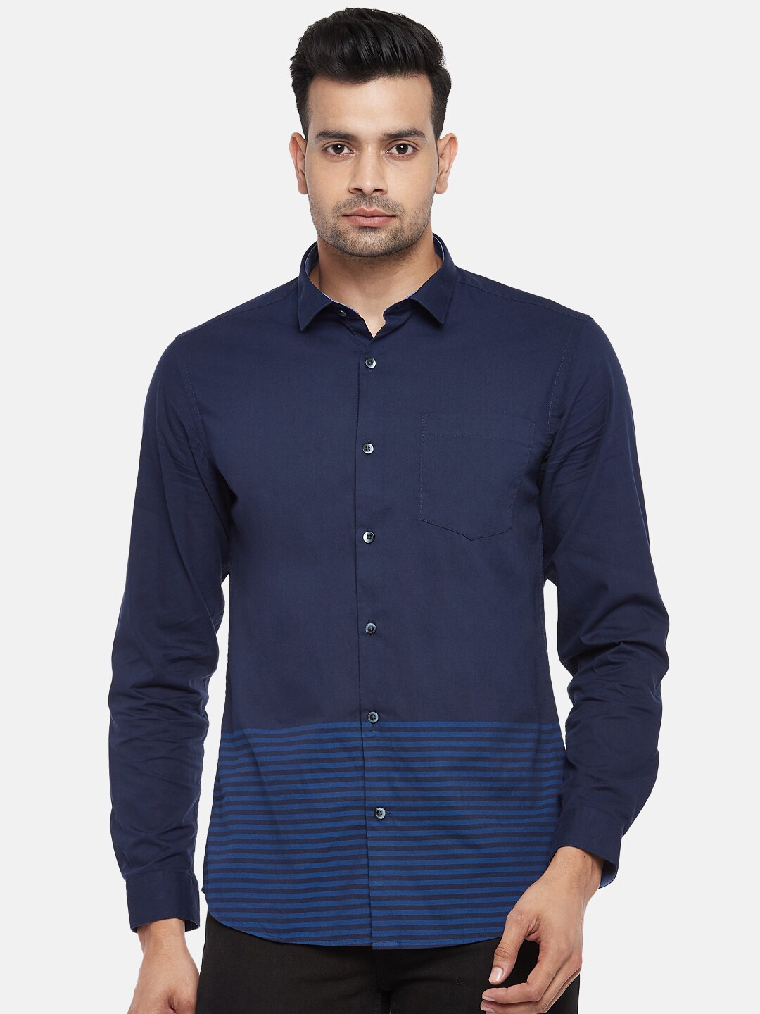 

BYFORD by Pantaloons Men Blue Slim Fit Horizontal Stripes Opaque Striped Casual Shirt