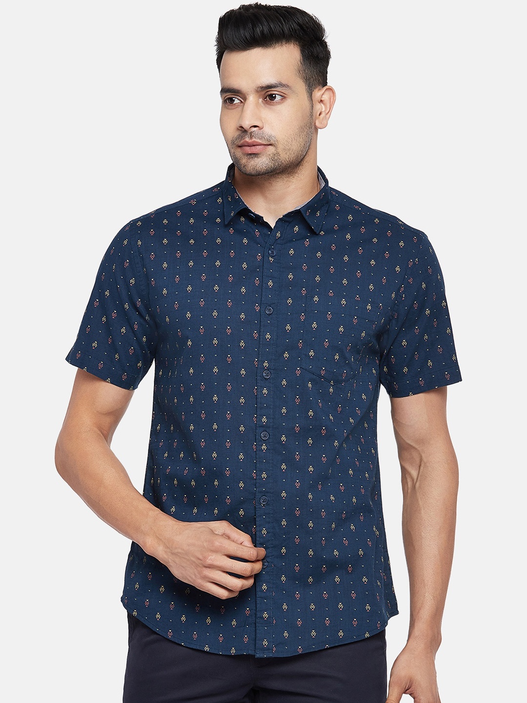 

BYFORD by Pantaloons Men Navy Blue Slim Fit Floral Opaque Printed Casual Shirt