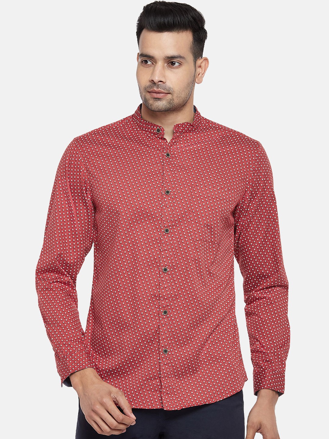 

BYFORD by Pantaloons Men Red Slim Fit Opaque Printed Pure Cotton Casual Shirt