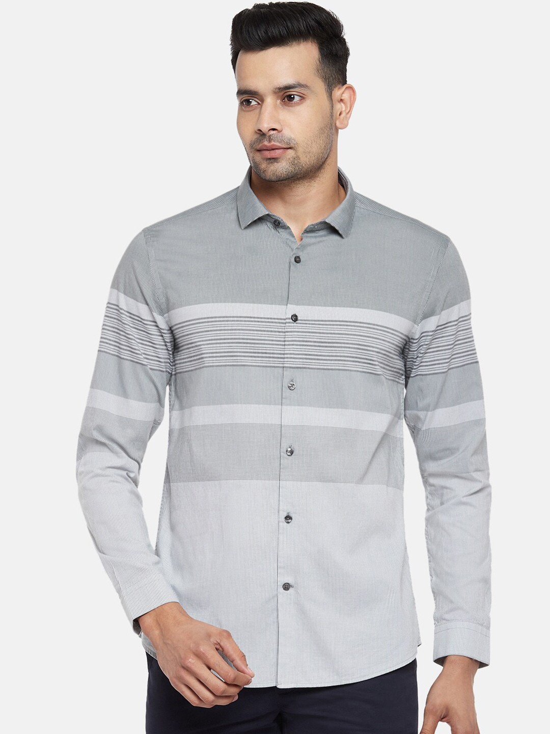 

BYFORD by Pantaloons Men Black Slim Fit Opaque Striped Casual Cotton Shirt
