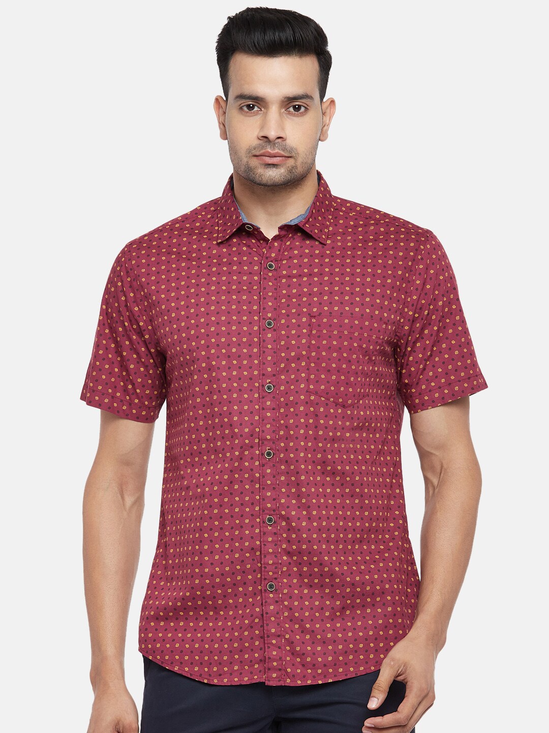 

BYFORD by Pantaloons Men Red & Yellow Printed Pure Cotton Slim Fit Casual Shirt