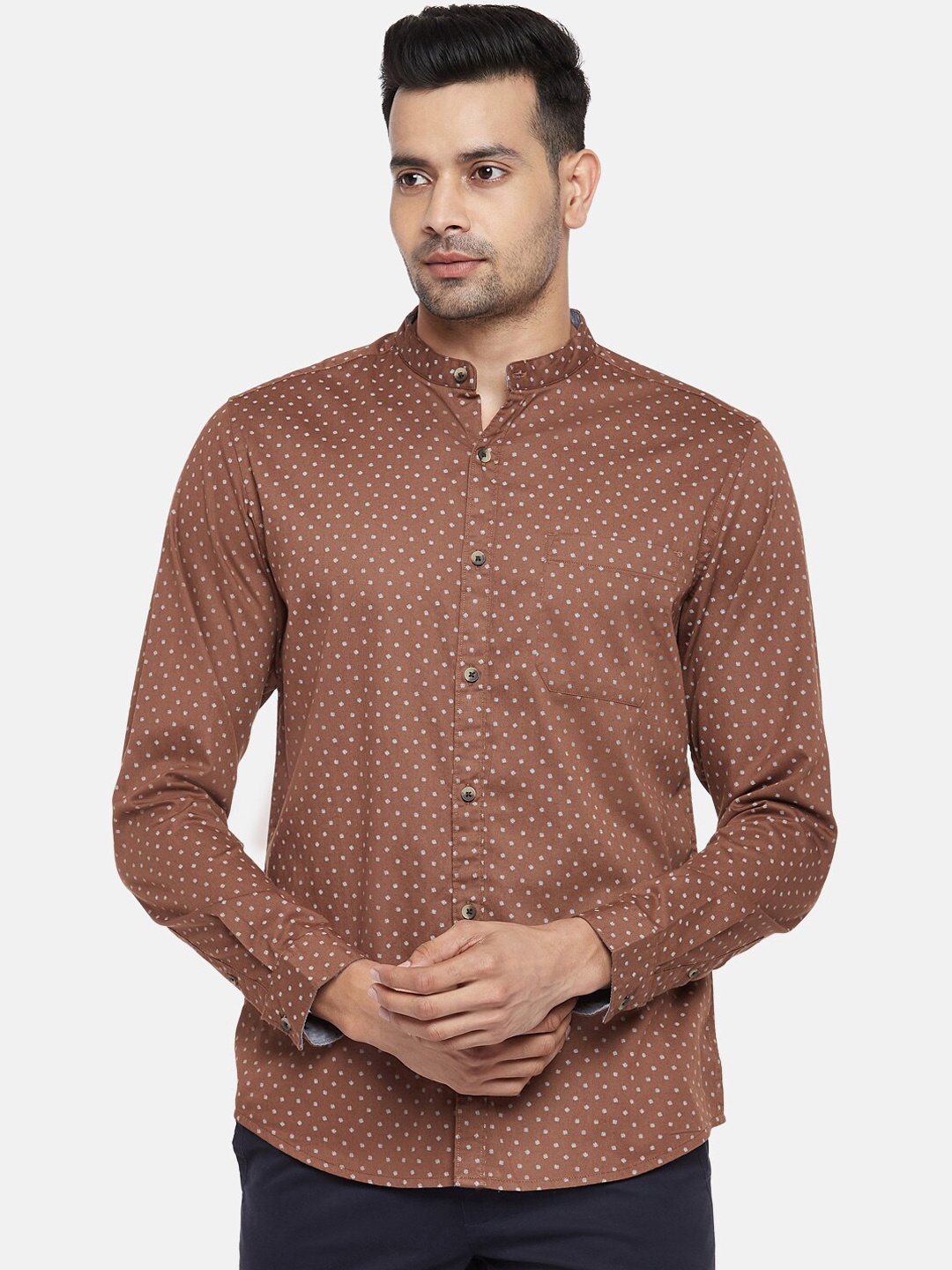

BYFORD by Pantaloons Men Khaki Slim Fit Opaque Printed Casual Shirt