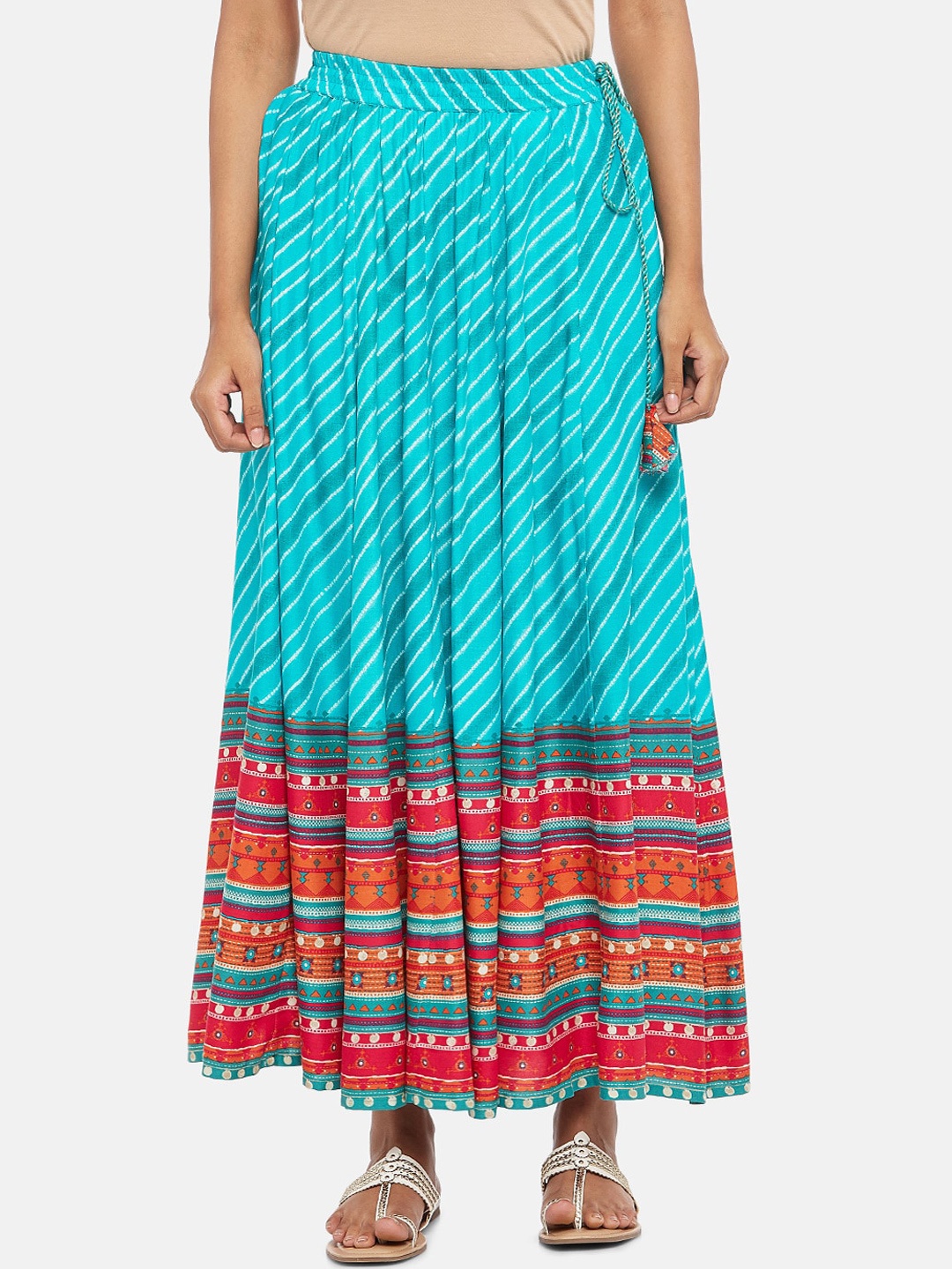 

AKKRITI BY PANTALOONS Women Blue & Red Printed Flared Maxi-Skirt